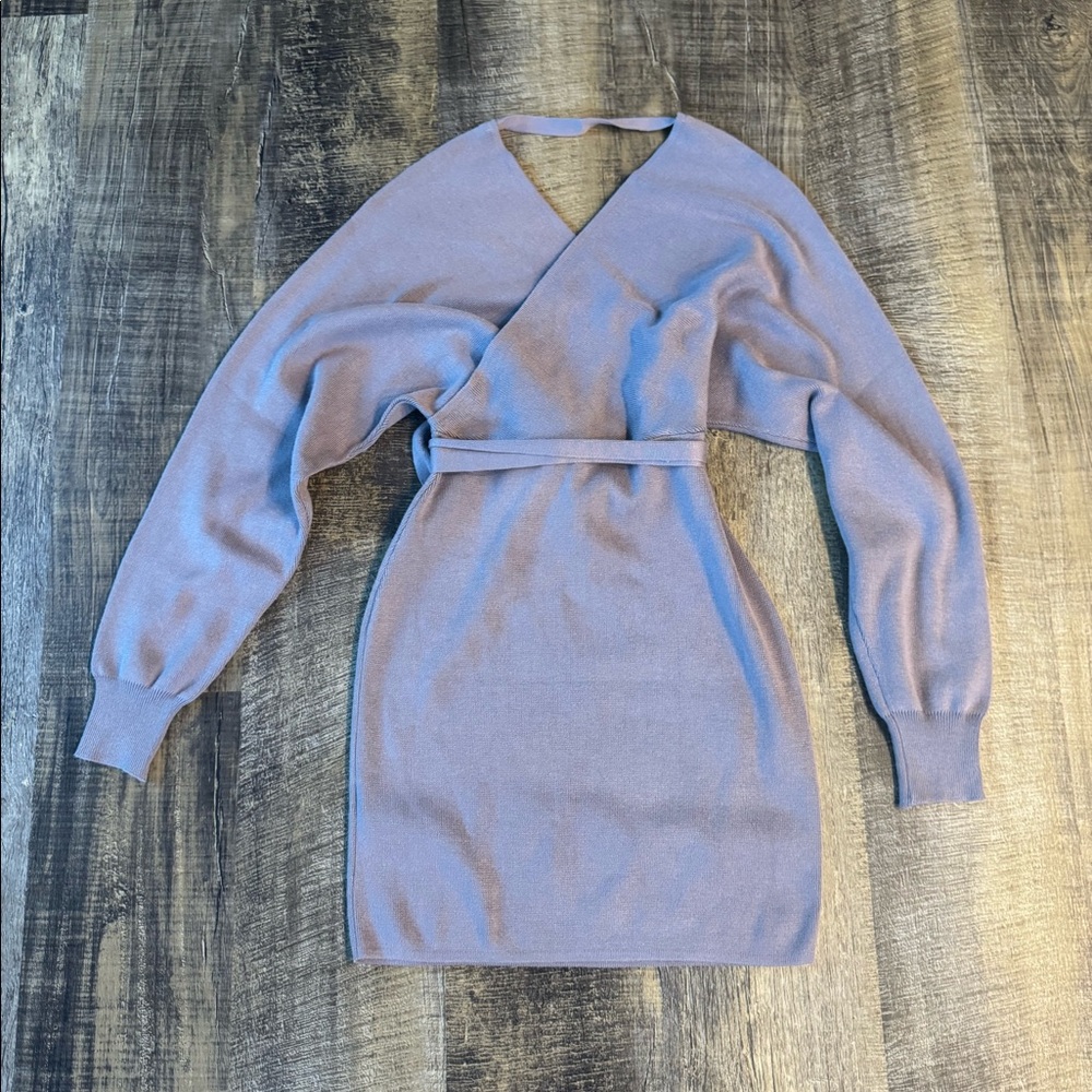 Tan Color Long Sleeve Sweater Dress - Picture 2 of 3